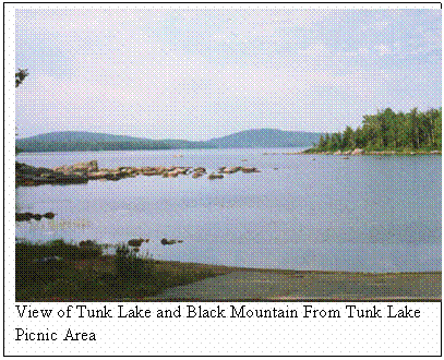 Text Box:
View of Tunk Lake and Black Mountain From Tunk Lake Picnic Area