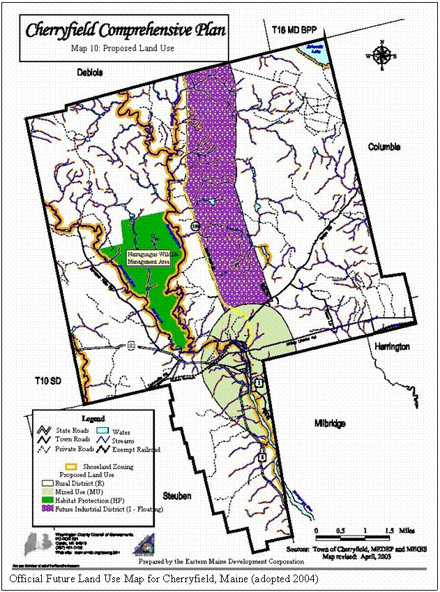 Text Box:
Official Future Land Use Map for Cherryfield, Maine (adopted 2004)